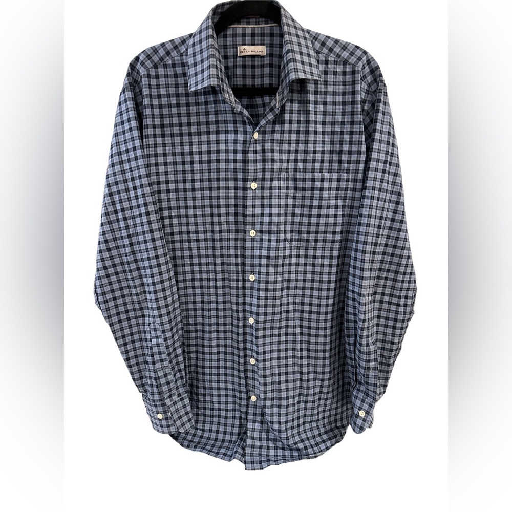 Peter Millar Men’s Casual Button Down Large Excellent BlueBlack